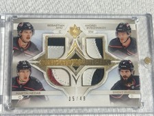 2023-24 UD Ultimate Quad Materials Burns Aho Necas Svechnikov 35/49 Gold Patch