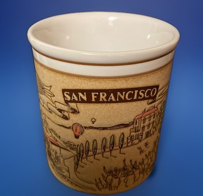 Vtg  70's MICO San Francisco Coffee Mug Retro Cityscape Cable car Zepplin 3 3/4 