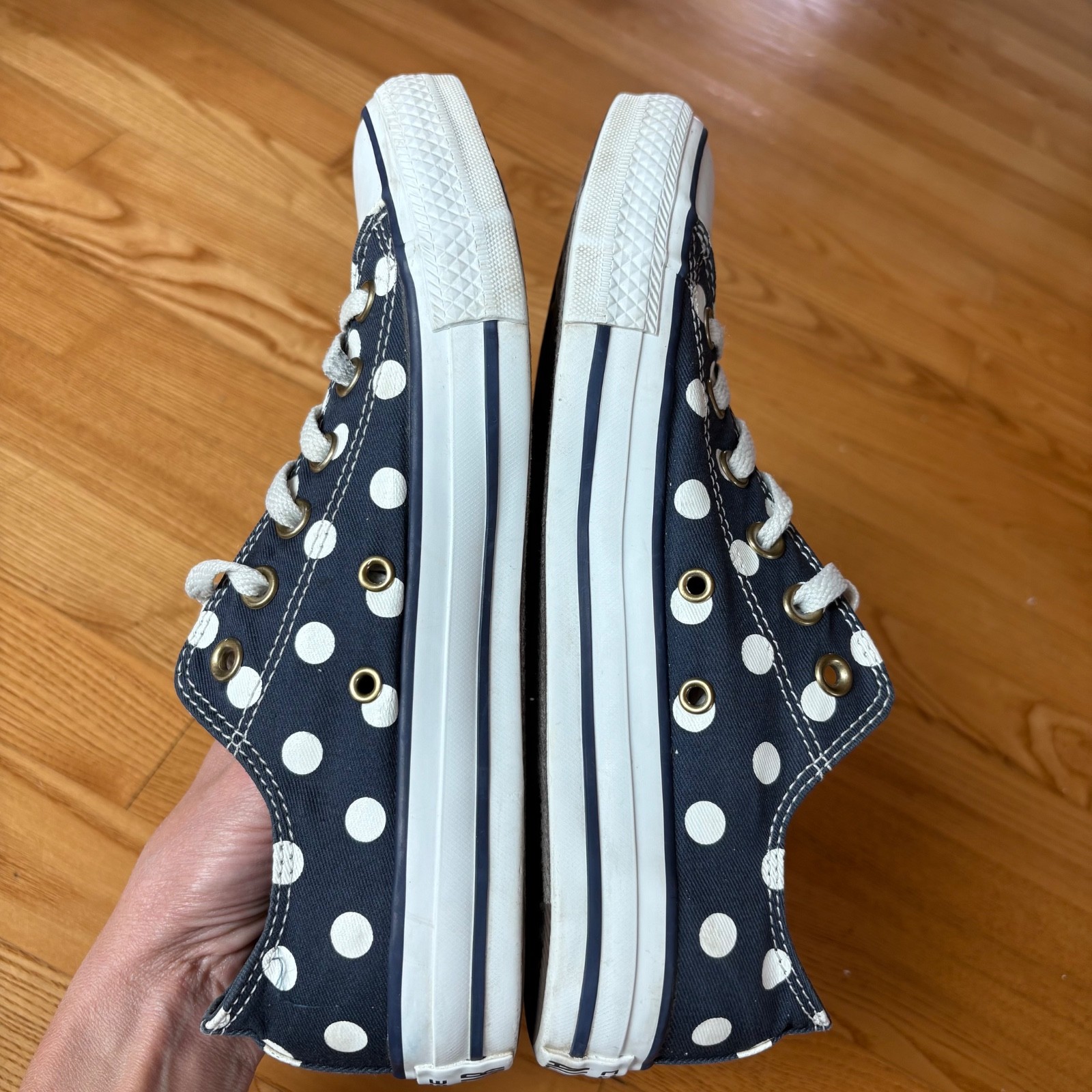Converse Polka Dot Sneakers Low Top Shoes Trainers Navy White Womens Size 8 thumbnail 4