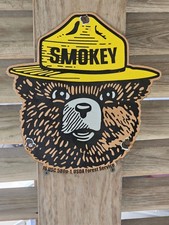VINTAGE 1950'S SMOKEY THE BEAR FOREST SERVICE PORCELAIN SIGN 10"X 9.5"