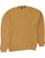 IZOD Mens Oversized Crew Neck Jumper Sweater XL Yellow Cotton AC03