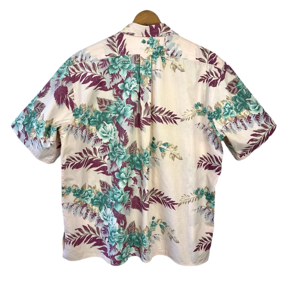 Camisa Reyn Spooner Rosa Verde azulado Hawaiano Floral Algodón Manga Corta Abotonada XL Foto 2 de 4