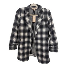 Philosophy Republic Clothing Womens Plaid Ruched Sleeve Open Front Blazer M
