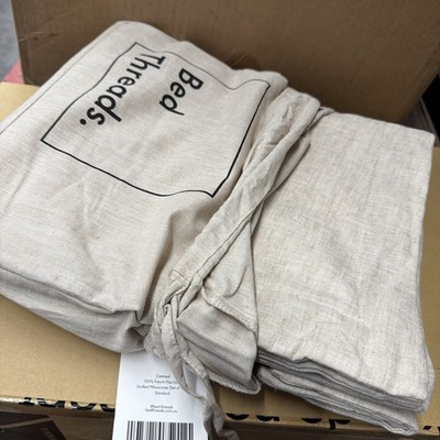Bed Threads 100% French Flax Linen Quilted Pillowcases Set Of 2 Standard Oatmeal