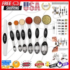 Magnetic Measuring Spoons Set Stainless Steel with Leveler, Stackable Metal T...