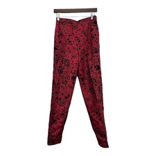 Vtg Y2K Red Black Velvet Burnout Floral Silk Pants Sz 4 Whimsigoth Dark Romance