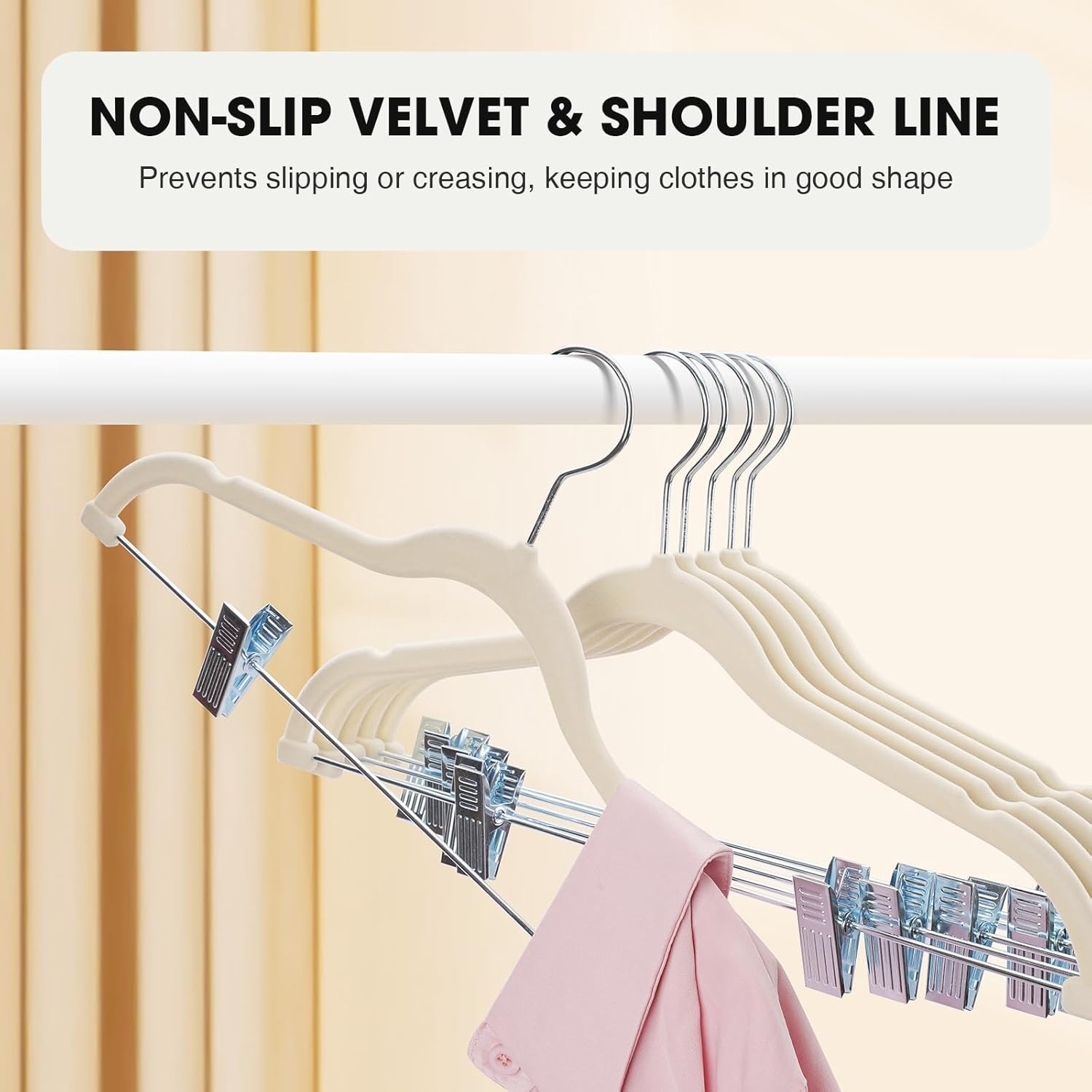 24-piece beige velvet hanger set with adjustable clips, for adults only
