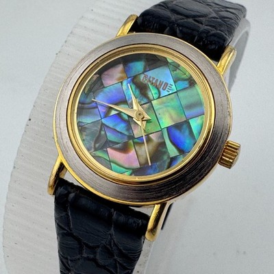 VTG Gitano Quartz Watch Women Dual Tone Abalone Mosaic Leather Analog New Batter