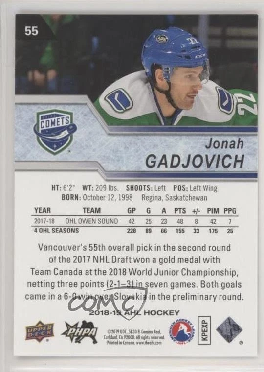 2018-19 Upper Deck AHL Jonah Gadjovich #55 - Image 2 of 2