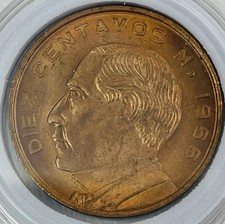 1966 Mo Mexico 10 Centavos Coin Bronze Benito Juarez National Emblem