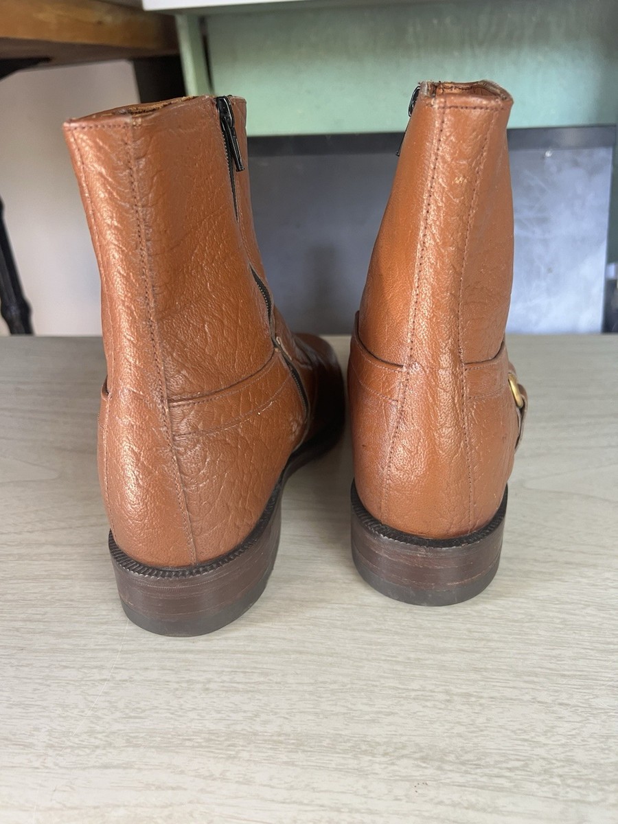 1970’s Vintage Brown Side Zip Pebble Leather Ankle Beatle Boots Size 6 PEBBLED LEATHER 70s 1970 main image 3