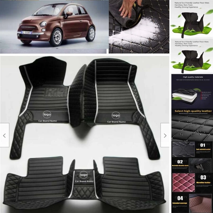 For Fiat 500 Car Floor Mats Luxury Waterproof Carpets Liners Interior Auto - Imagem 2 de 4