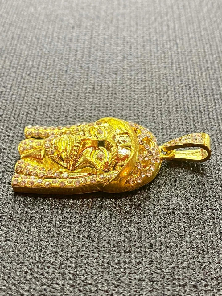 Lujoso Colgante Cara Cabeza de Jesús Circonita Helada Tono Oro 14k - Religioso Hip Hop Bling Foto 3 de 4