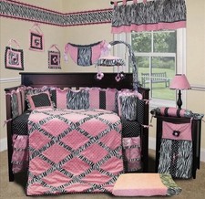Zebra Princess 12- Piece Pink Black Safari Animal Crib Bedding Set Girls