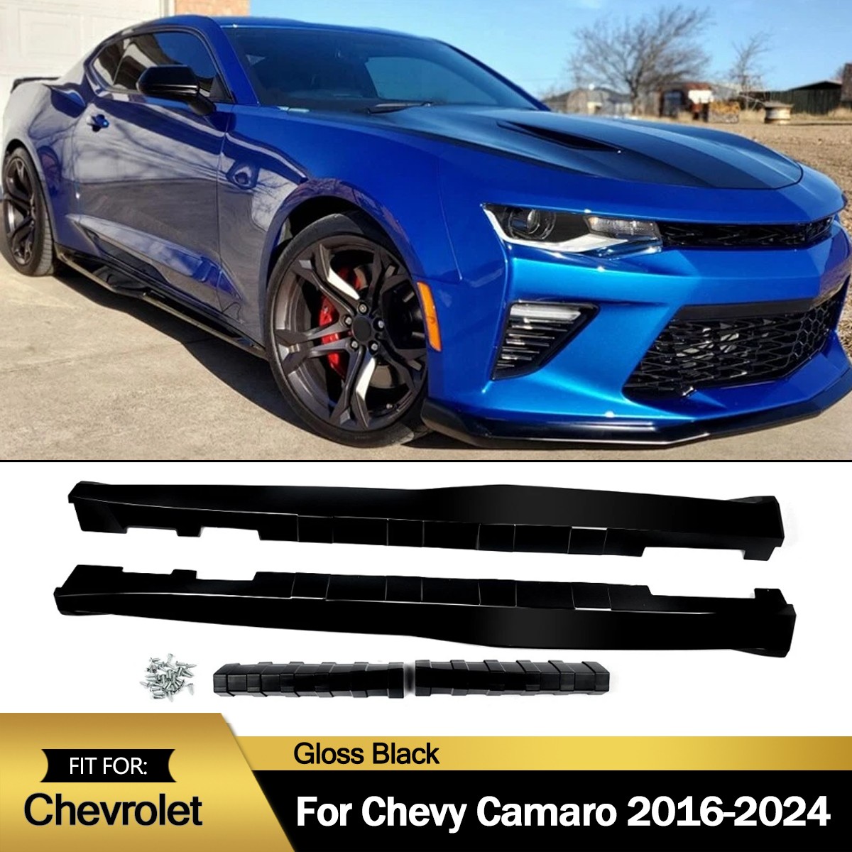 Gloss Black ZL1 Style Side Skirt Extension For 2016-2024 Chevy Camaro LT SS RS