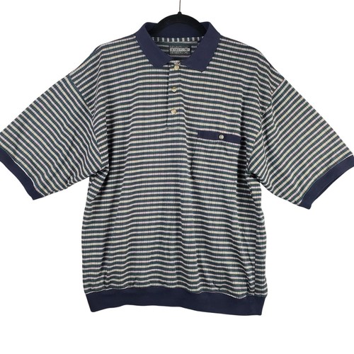 Vintage Members Only Size L Striped Polo Shirt Blue Green 80's Dad Grandpacore - Picture 1 of 8