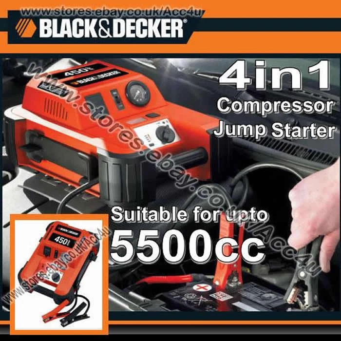 Black & Decker Portable 12v 450A 5500cc Car Battery Jump Starter Air  Compressor