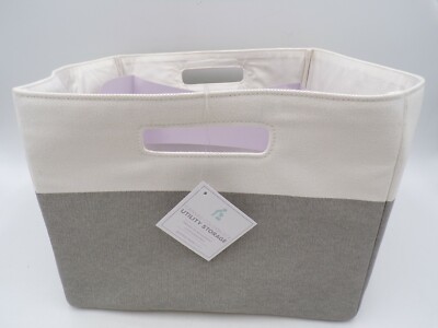 Pottery Barn Colorblock Canvas Utility Storage Organizer Sturdy Gray READ #9733A