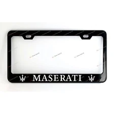 MASERATI Custom Made Black Metal License Plate Frame +Screw Caps