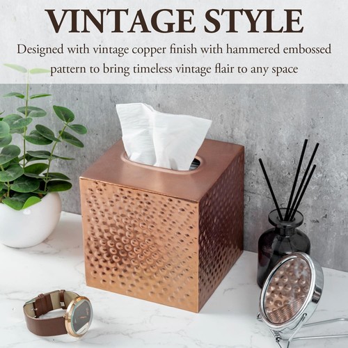 Bathroom Decorative Copper Metal Tissue Box, Tissue Holder with Open Bottom - Picture 2 of 7