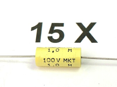 1uF, 100V-, 20%, 100°C, 1µF, axial, MKT, RFT, TGL43199, D=9mm, L=20mm, 15 Stück