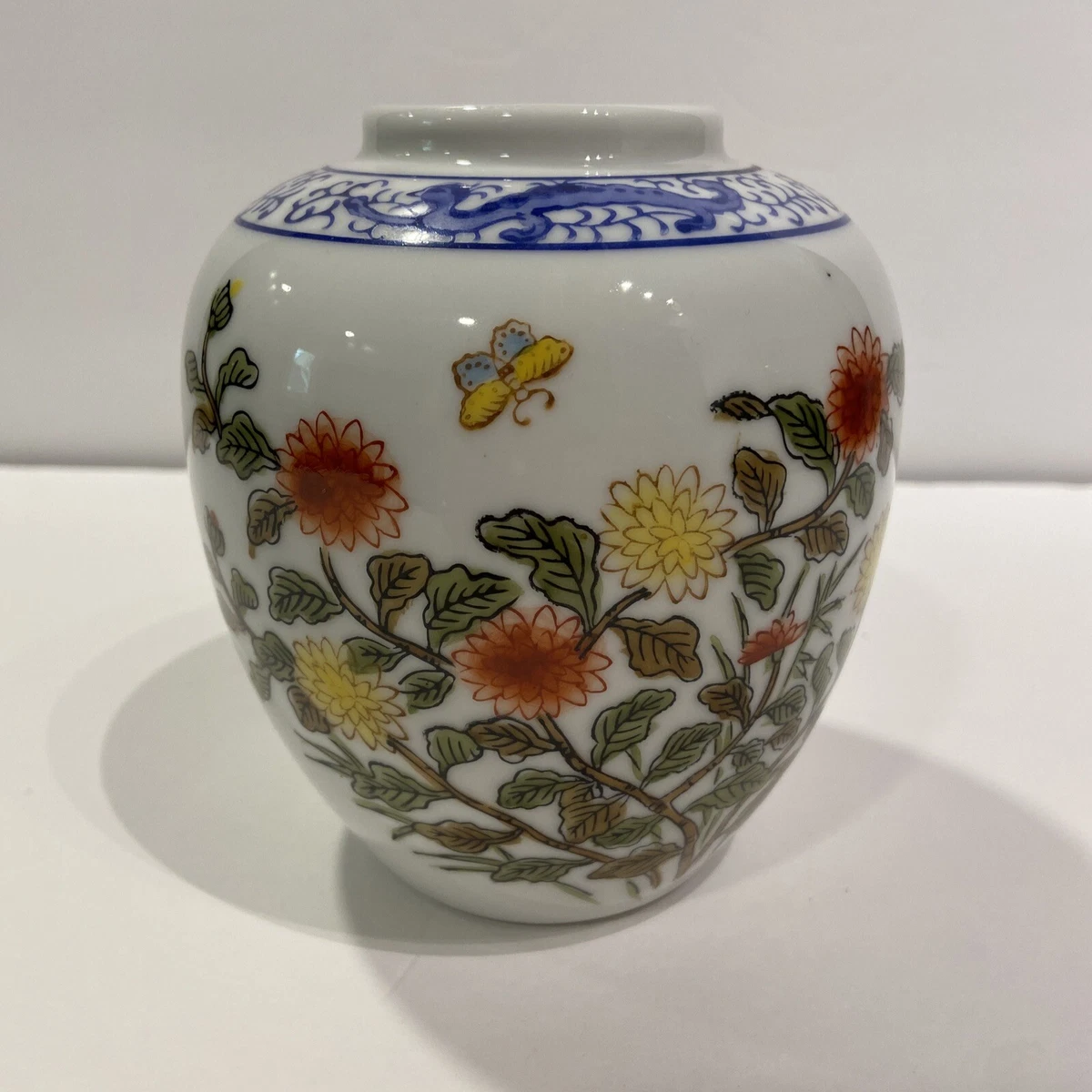 Andrea by Sadek vase ginger jar melon shape loral Floral with Butterfly  #8730 | eBay