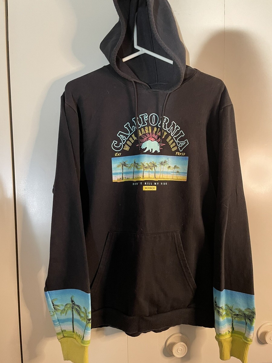Fresh Laundry XL Hoodie Tourist Graphics Palm Trees Cuff Colorful