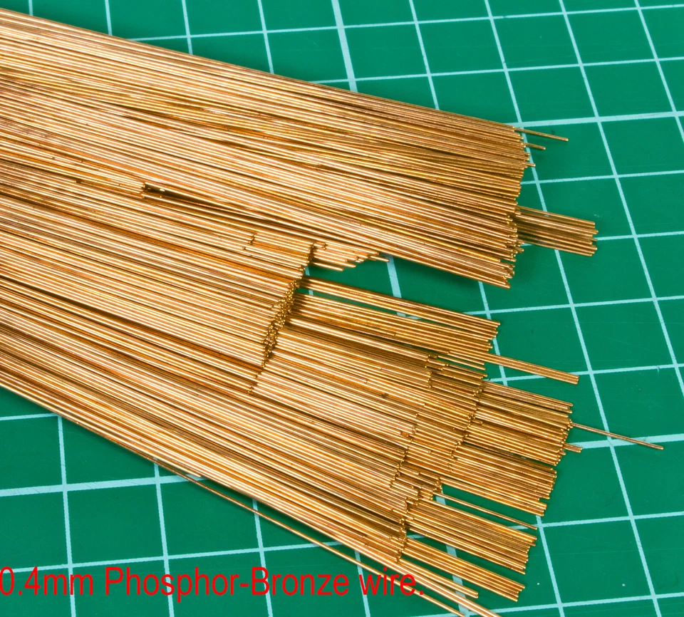 NAIRNSHIRE MODELLING SUPPLIES 10 (Ten) 0.4mm diameter straight phosphor bronze modellers wire. 300mm lengths.