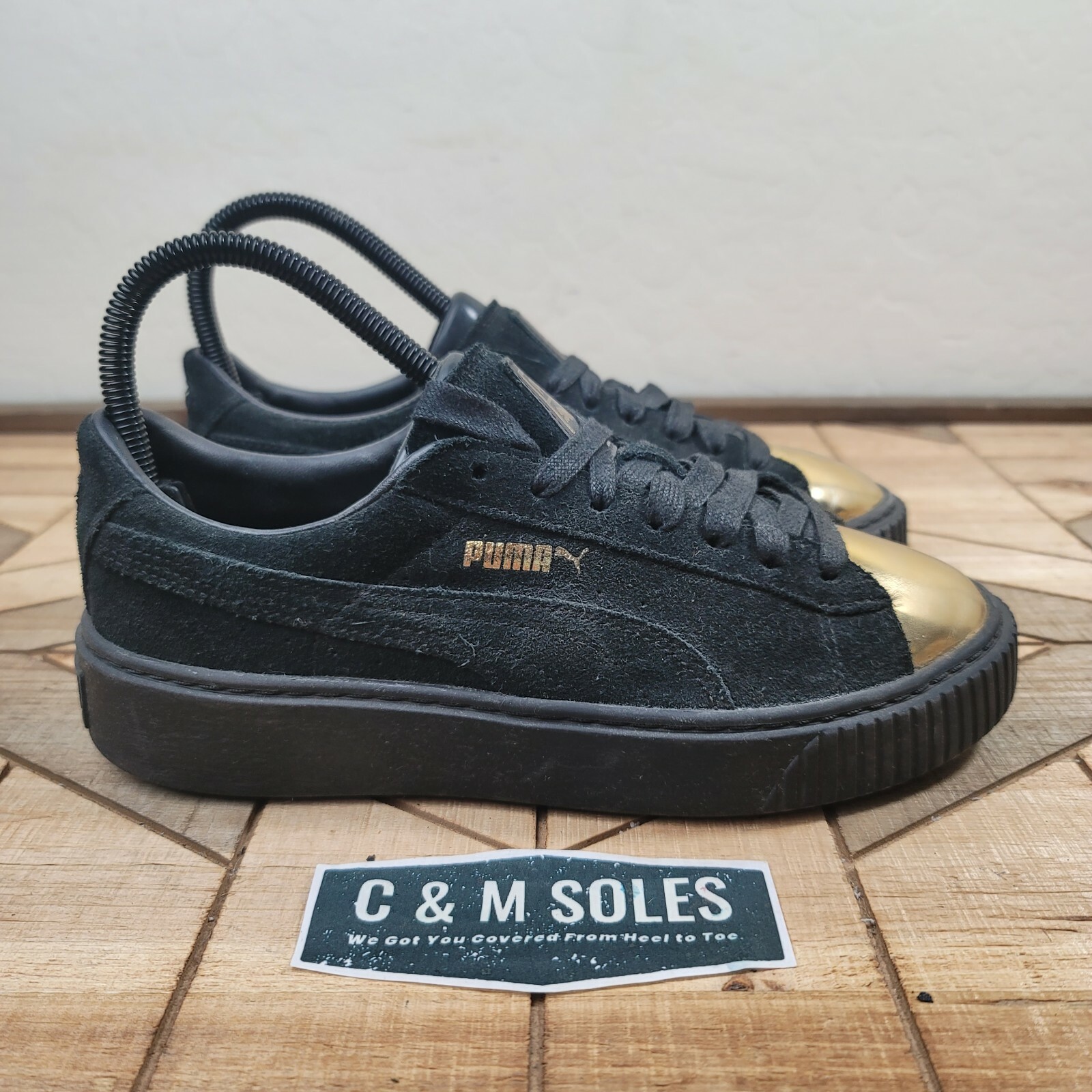 puma suede platform black gold