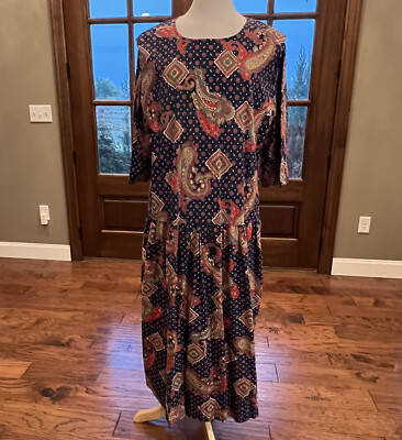 VTG Georgie Plus Size 26W 26 Maxi Dress Caftan Kaftan Paisley Print MuMu  Loose | eBay