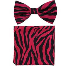 New Men's Pre-tied Bow Tie  Pocket Square Hankie set zebra hot pink black party