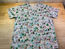 Women's Life Scrub Top Christmas Theme with Penguins Polar Bears Sz S CUTE
