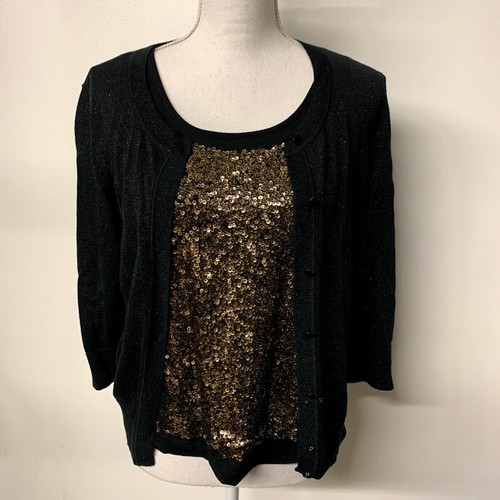 Talbots Black Glitter Metallic Cardigan 