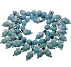 EARLY VINTAGE MIRIAM HASKELL BLUE & WHITE FLORAL GLASS COIL CUFF WRAP BRACELET