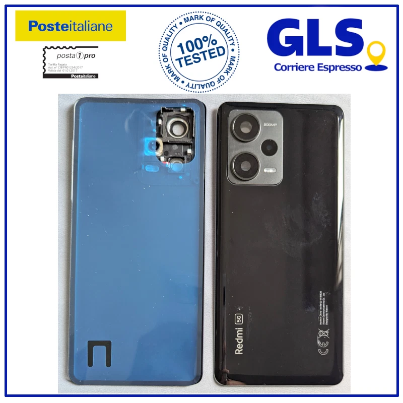 SCOCCA POSTERIORE XIAOMI REDMI NOTE 12 PRO PLUS VETRO FOTOCAMERA NERO=ORIGINALE