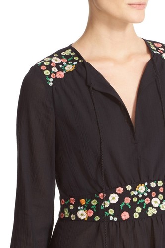 NWT Authentic TORY BURCH Fleur Tunic in Black with Floral Accents Size 10 $325 - Picture 10 of 12