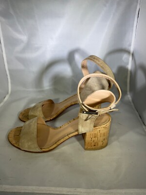Gianvito Rossi Suede Cork Heel Sandals Tan Womens Size 5.5