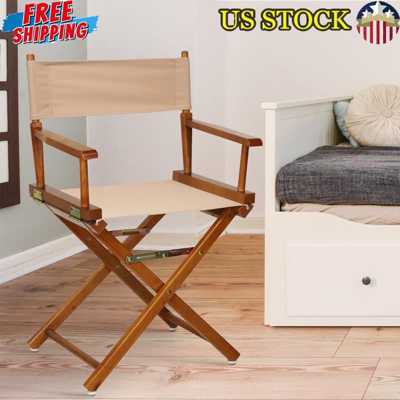 Solid Wood Folding Director's Chair with Armrests Portable Seating