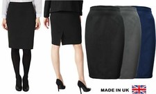 WOMEN LADIES WORK OFFICE SKIRT SLIM STRAIGHT BACK VENT BLACK NAVY GREY