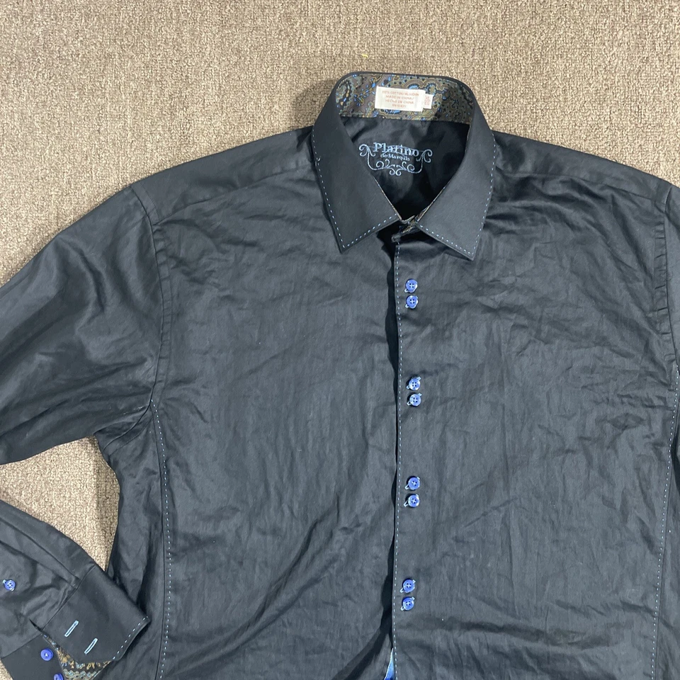 Camisa de Vestir Platino De Marquis Hombre Negra Talla XL Todo Algodón Manga Larga Foto 2 de 4