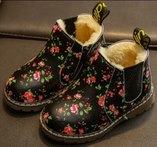 Girls FUR LINED FLORAL ANKLE BOOTS Winter 2.5 Youth EU 35