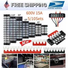 5/10 Set 600V 15A Dual Row Screw Terminal Block Terminal Barrier Strip 4/6/8/10P