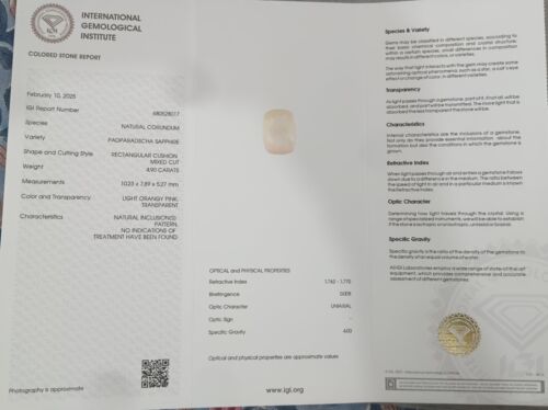Pietra preziosa zaffiro sciolto naturale non riscaldata Padparadscha certific... - Foto 5 di 6