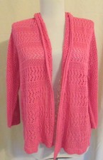 Lark Lane PINK open weave acrylic crochet shrug bolero 3/4 sleeve Misses S Nice