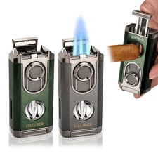 Galiner Metal Cigar Lighter With V-cutter 3 Jet Flame Torch Windproof Gift Box