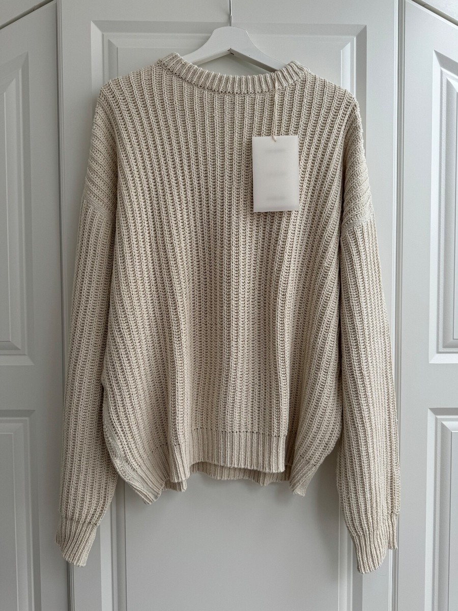 OUR LEGACY MENS SONAR OFF-WHITE ROUNDNECK RIB-KNIT SILK SWEATER 