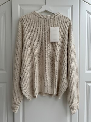 OUR LEGACY MENS SONAR OFF-WHITE ROUNDNECK RIB-KNIT SILK SWEATER 