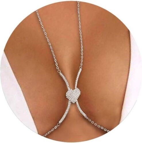 Rhinestone Body Chains Silver Bracket Chest Chain Bikini Crystal Bra Chain Party