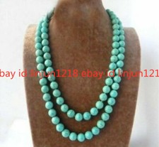 8mm Round Ball Green Blue Turquoise Stone Gemstone Beads Long Necklace 35''