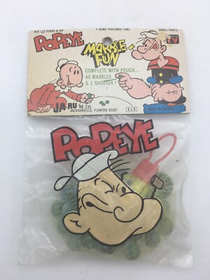 Popeye Marble Fun Complete w/ Pouch 40 Marbles & 1 Shooter (King Features 1981)